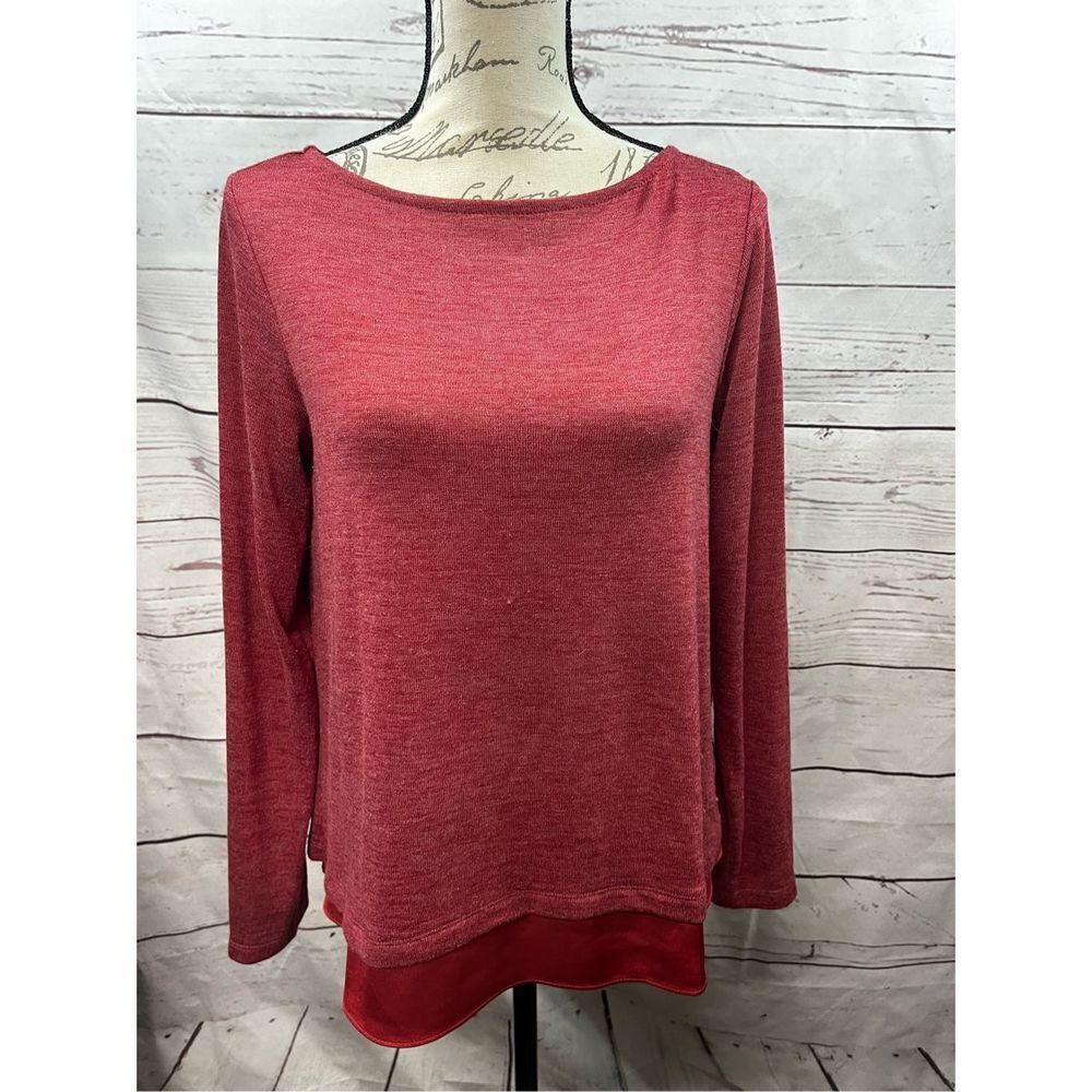 Lands' End Red Long‎ Sleeve Top Blouse Back Slit Layered Casual